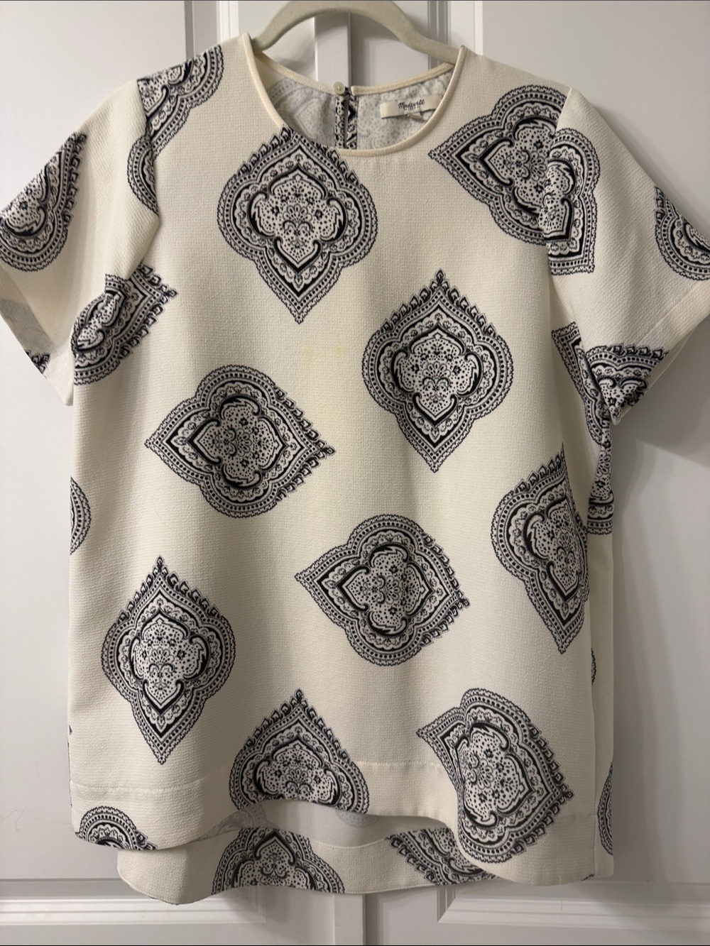 Madewell Cream Short-Sleeve Top with Black Medallion Print